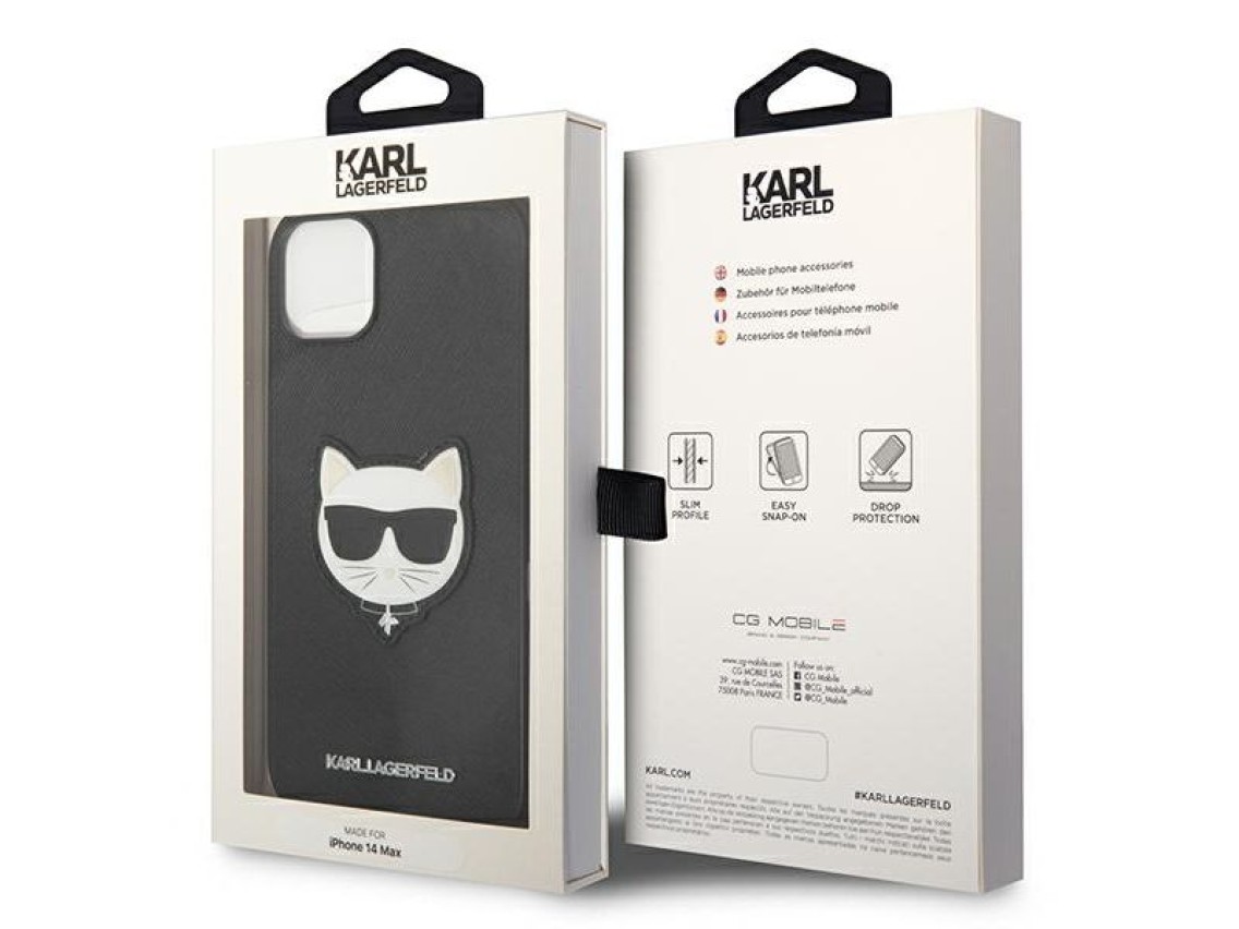 Funda Karl Lagerfeld Saffiano Choupette Head Patch para iPhone 14 Plus - Negra