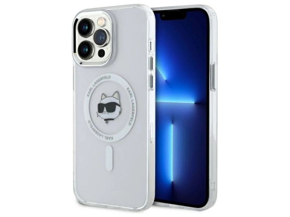 Karl Lagerfeld IML Metal Choupette Head MagSafe Case for iPhone 14 Pro Max - White
