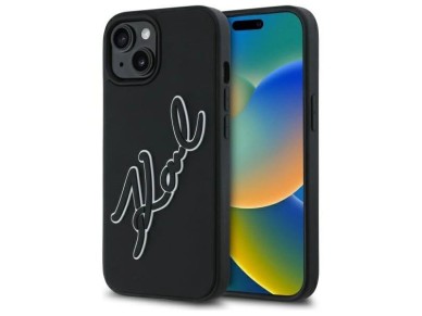Funda para iPhone 15 de goma 3D con la firma de Karl Lagerfeld - Negra Funda para iPhone 15 de goma 3D con la firma de Karl Lagerfeld - Negra
