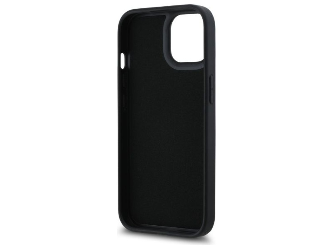 Capa para iPhone 15 com a assinatura de Karl Lagerfeld em borracha 3D - Preta