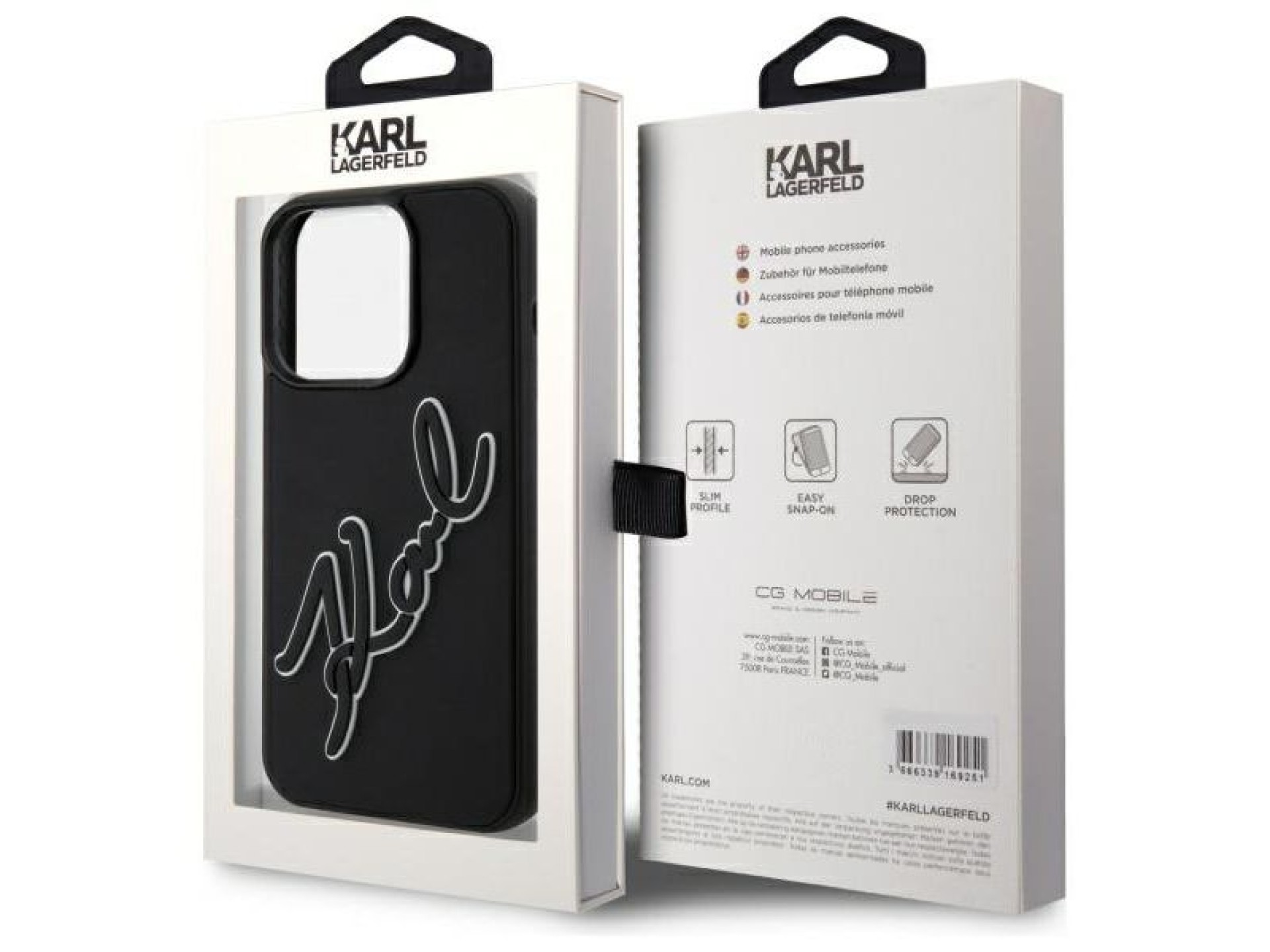 Funda de goma 3D con la firma de Karl Lagerfeld para iPhone 15 Pro Max - Negra