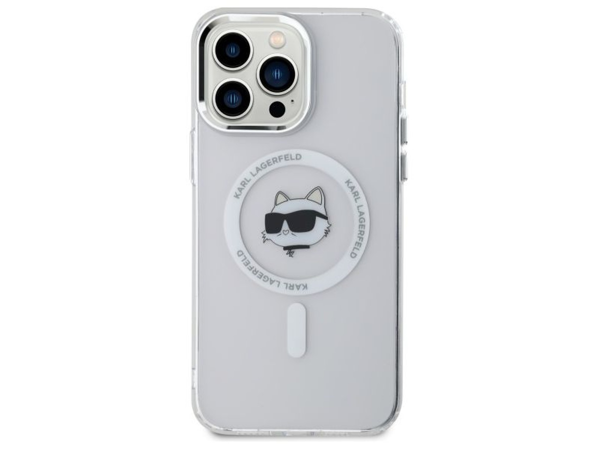 Karl Lagerfeld IML Metal Choupette Head MagSafe Case for iPhone 14 Pro Max - White
