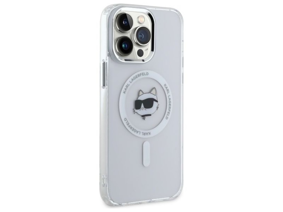 Karl Lagerfeld IML Metal Choupette Head MagSafe Case for iPhone 14 Pro Max - White