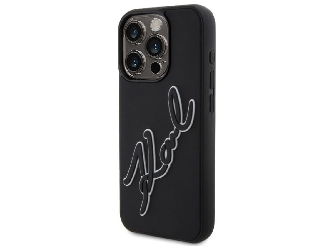 Funda de goma 3D con la firma de Karl Lagerfeld para iPhone 15 Pro Max - Negra