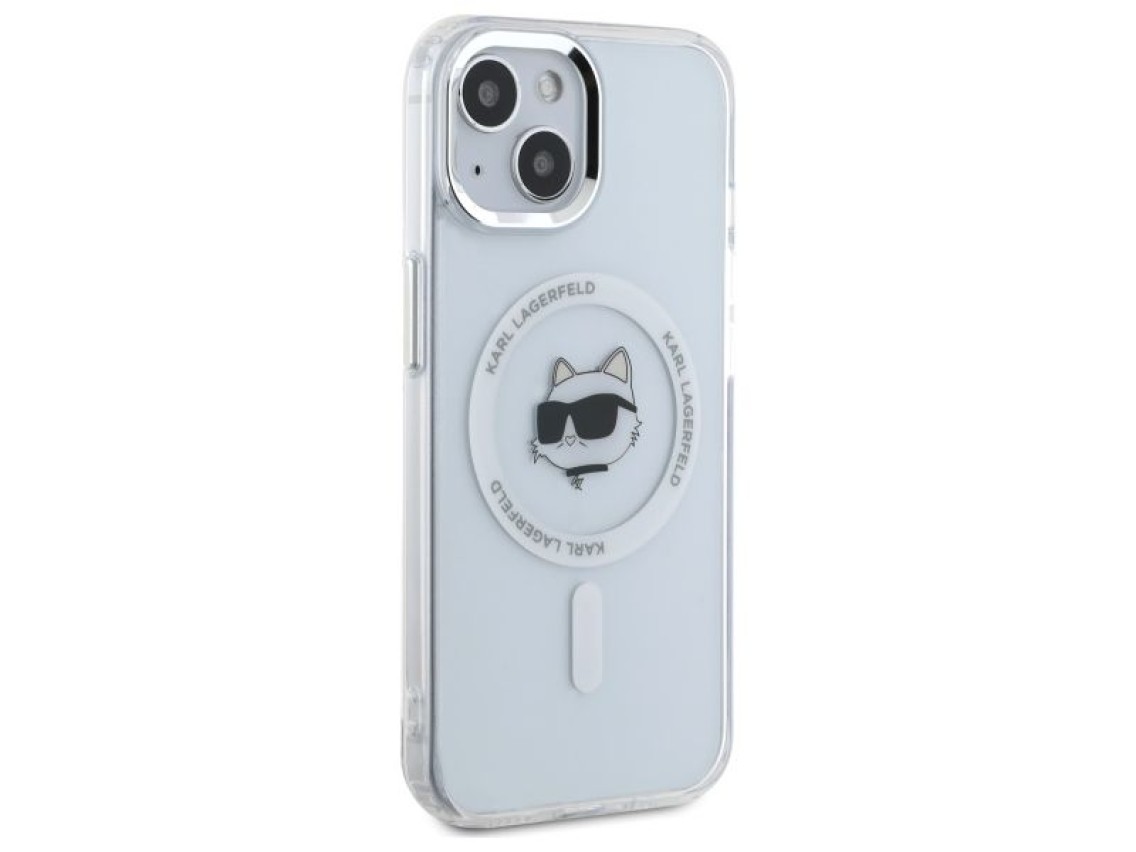 Funda Karl Lagerfeld IML Metal Choupette Head MagSafe para iPhone 15 - Blanca