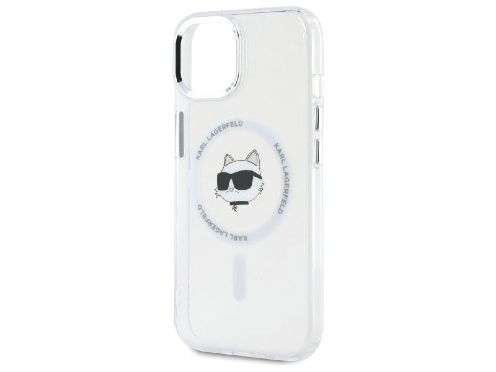 Funda Karl Lagerfeld IML Metal Choupette Head MagSafe para iPhone 15 - Blanca