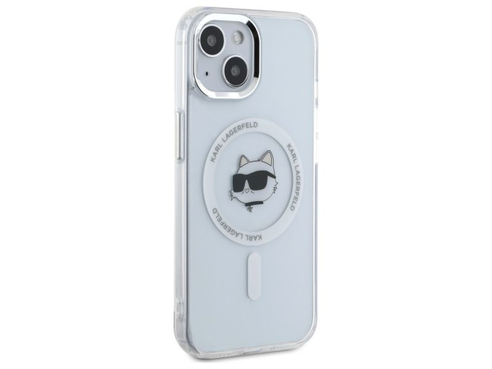 Funda Karl Lagerfeld IML Metal Choupette Head MagSafe para iPhone 15 - Blanca