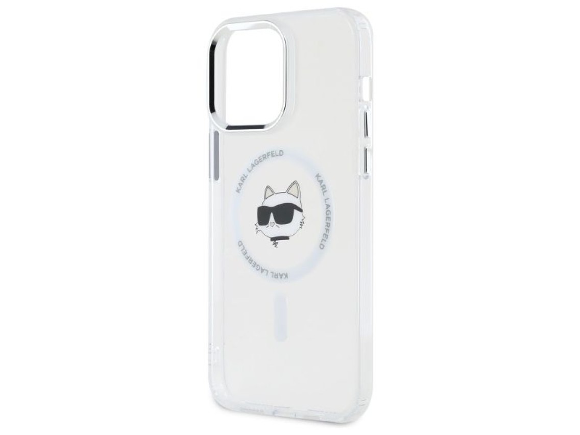 Karl Lagerfeld IML Metal Choupette Head MagSafe Case for iPhone 14 Pro Max - White