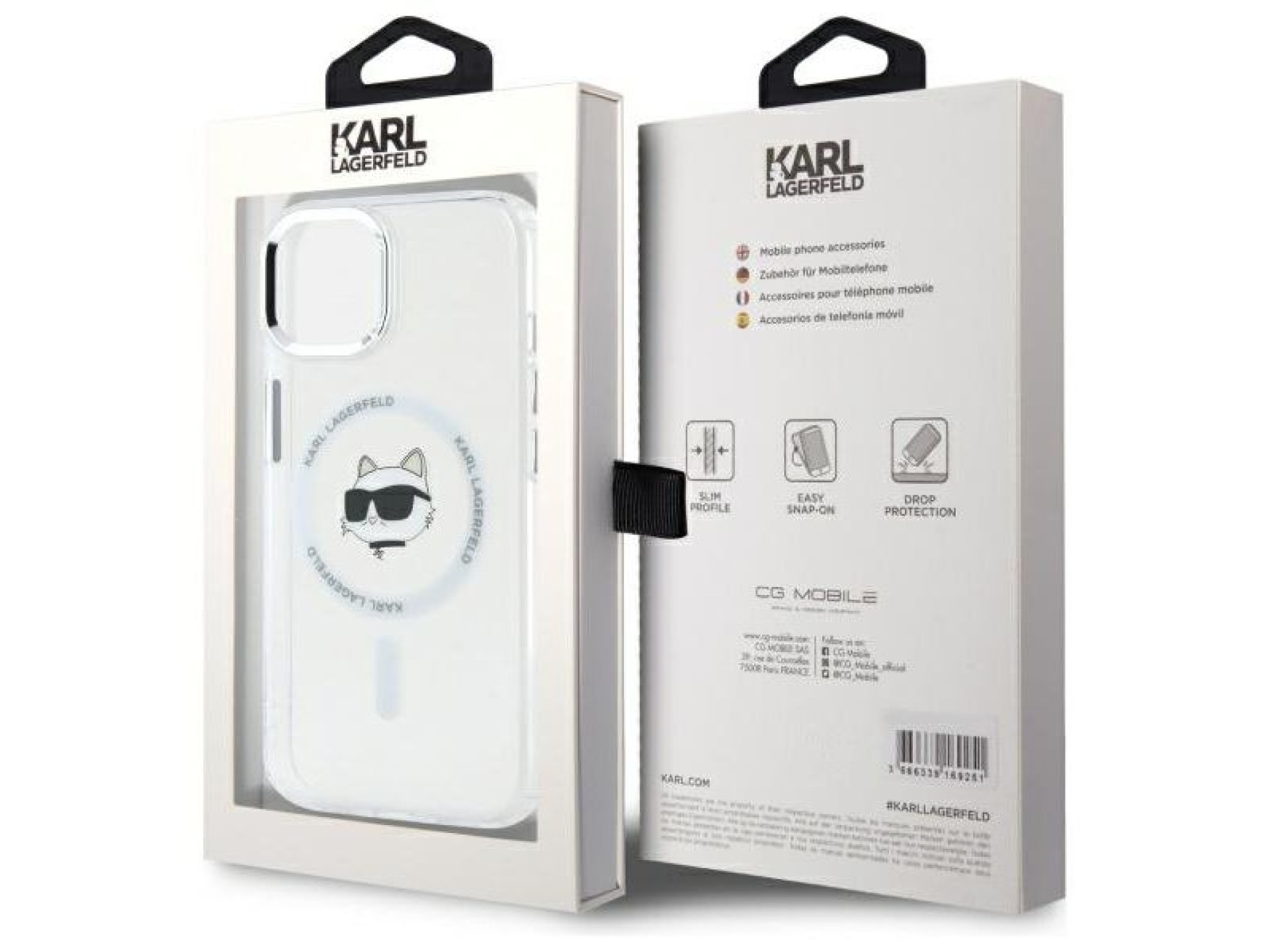 Capa MagSafe Karl Lagerfeld IML Metal Choupette Head para iPhone 15 Plus - Branca