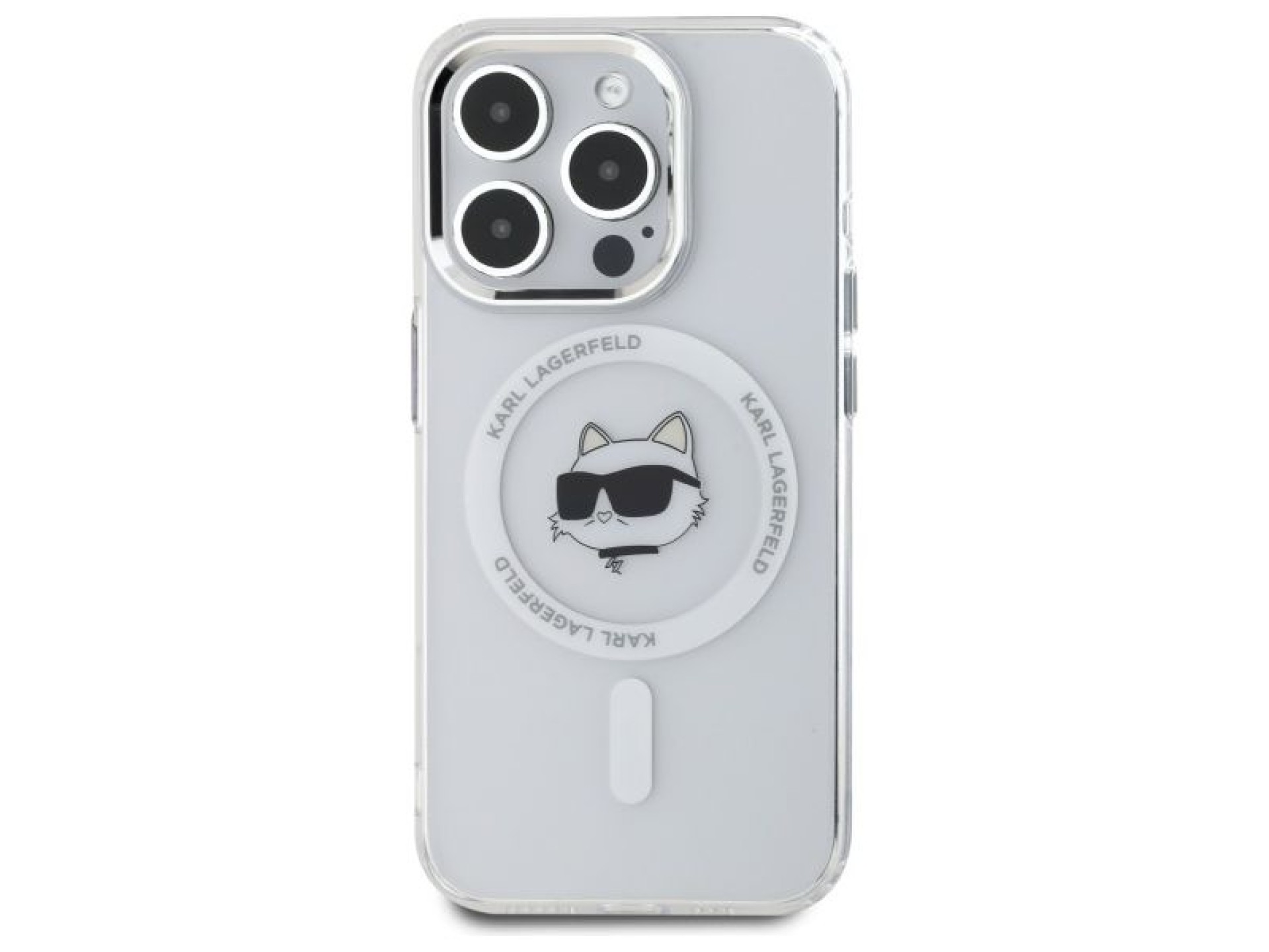 Capa MagSafe Karl Lagerfeld IML Metal Choupette Head para iPhone 15 Pro - Branca