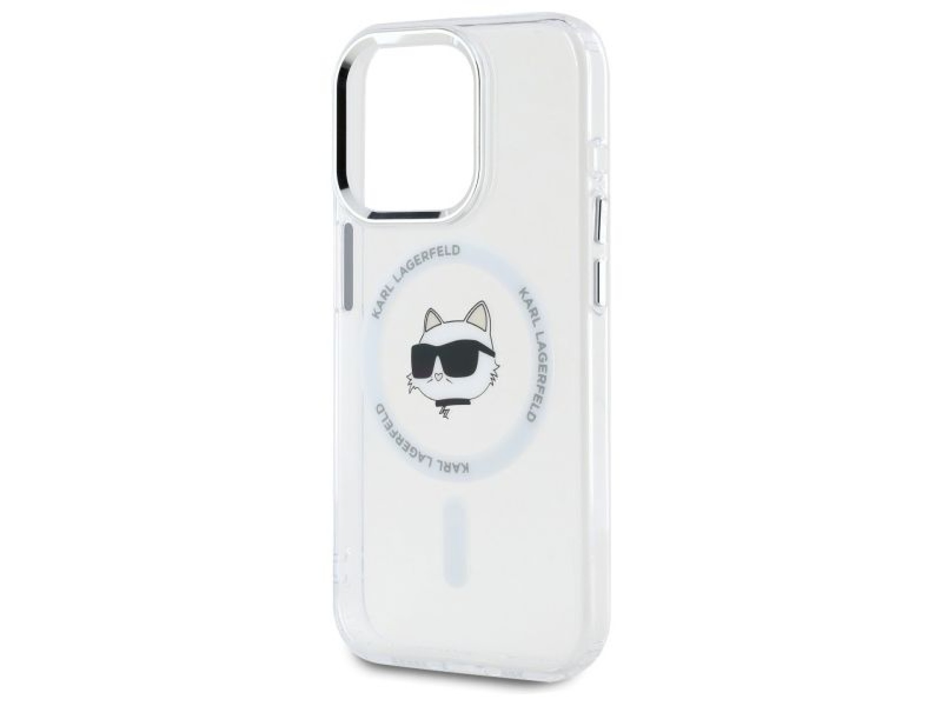 Capa MagSafe Karl Lagerfeld IML Metal Choupette Head para iPhone 15 Pro - Branca