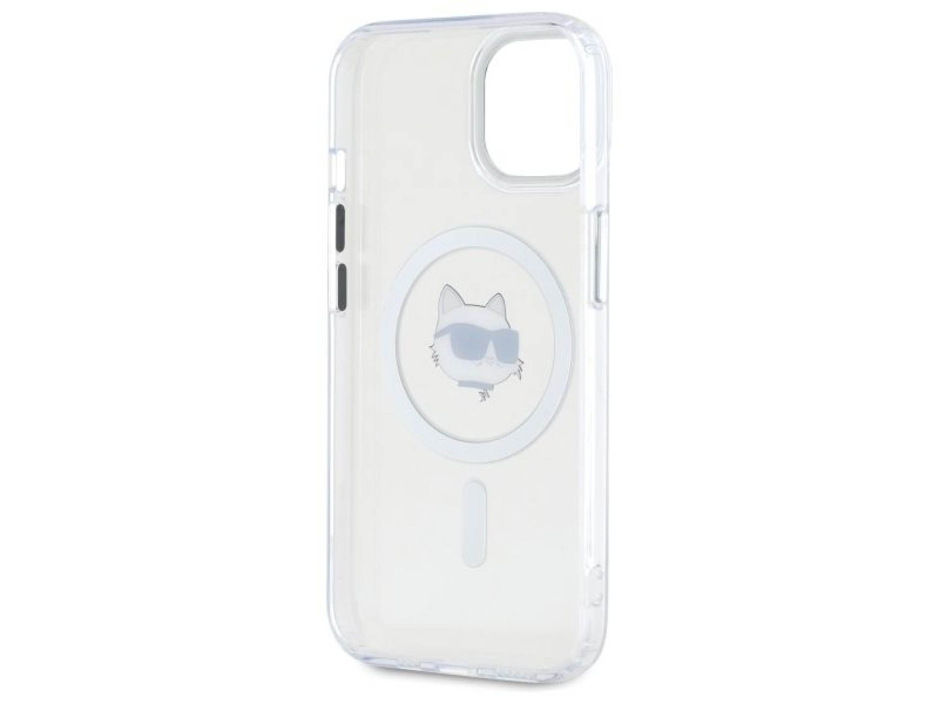Capa MagSafe Karl Lagerfeld IML Metal Choupette Head para iPhone 15 Plus - Branca
