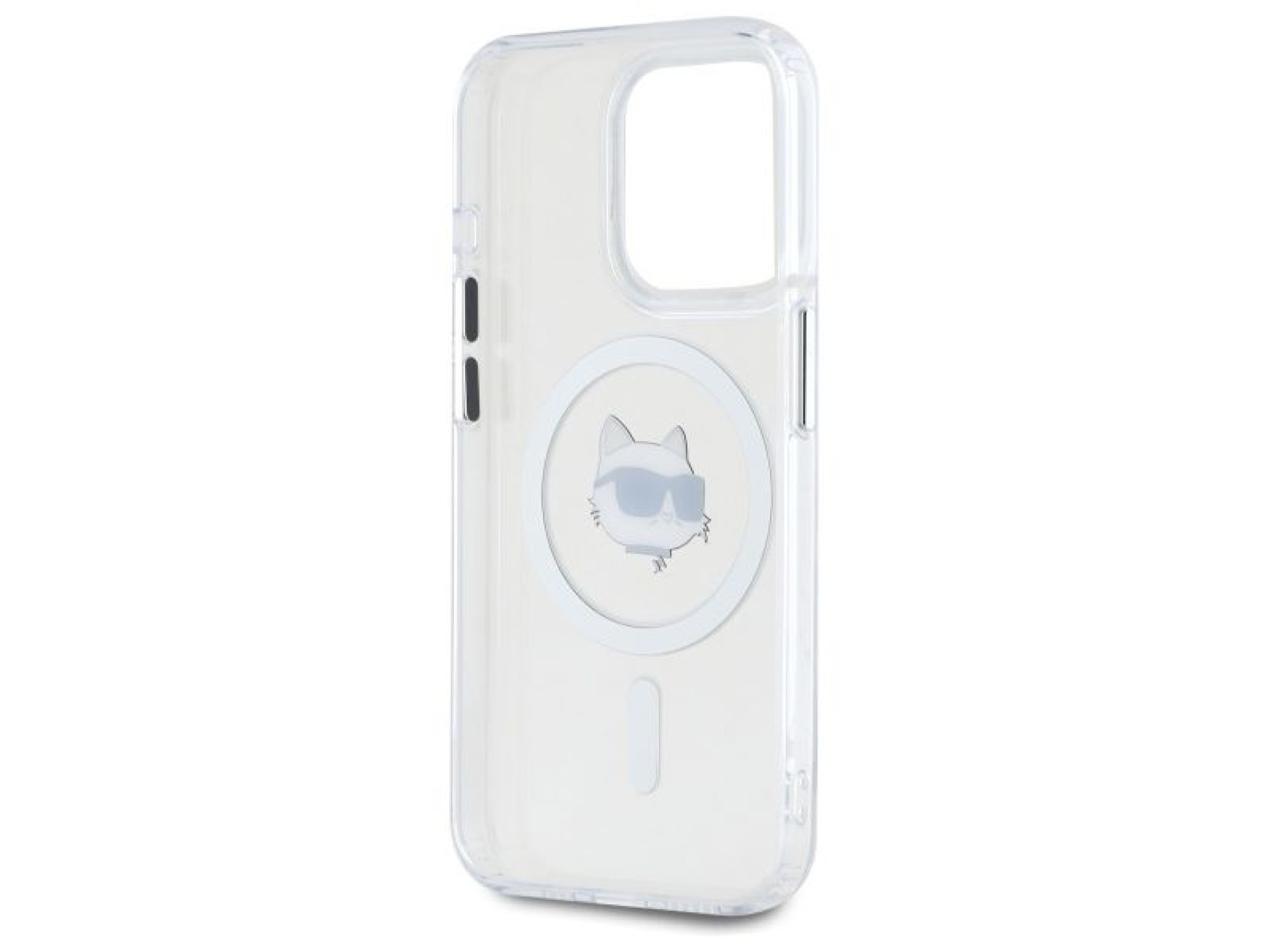 Capa MagSafe Karl Lagerfeld IML Metal Choupette Head para iPhone 15 Pro - Branca