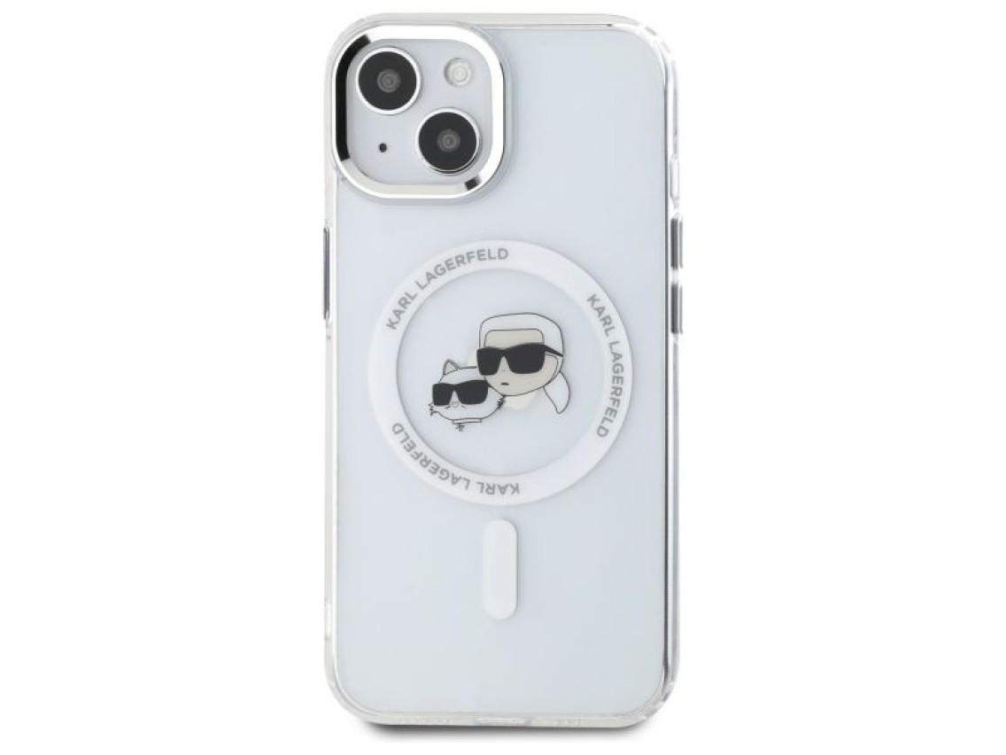 Capa MagSafe Karl Lagerfeld IML Metal Karl&Choupette Head para iPhone 15 - Branca