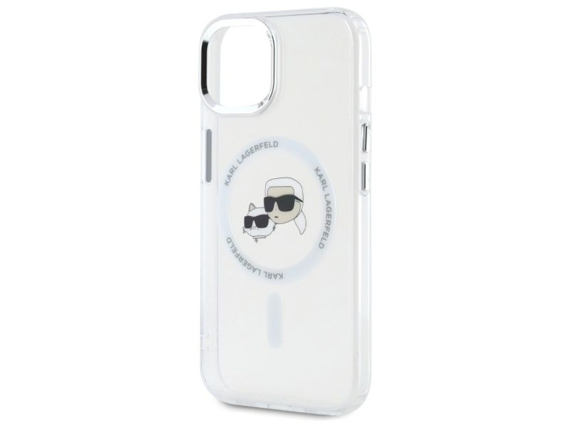 Capa MagSafe Karl Lagerfeld IML Metal Karl&Choupette Head para iPhone 15 - Branca