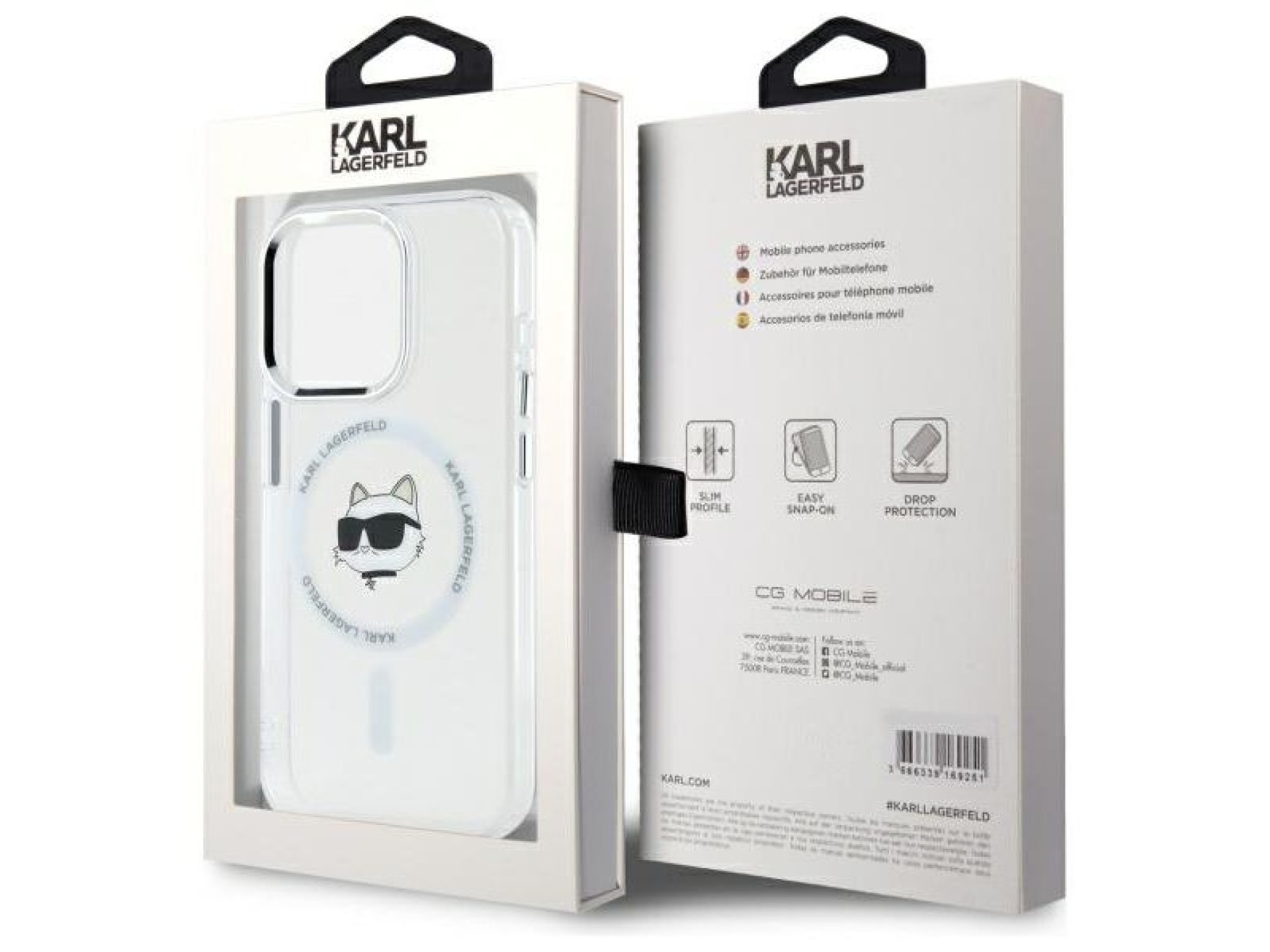 Capa MagSafe Karl Lagerfeld IML Metal Choupette Head para iPhone 15 Pro Max - Branca