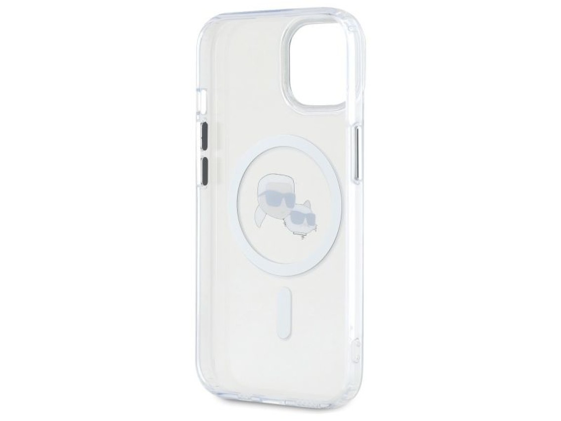 Capa MagSafe Karl Lagerfeld IML Metal Karl&Choupette Head para iPhone 15 - Branca