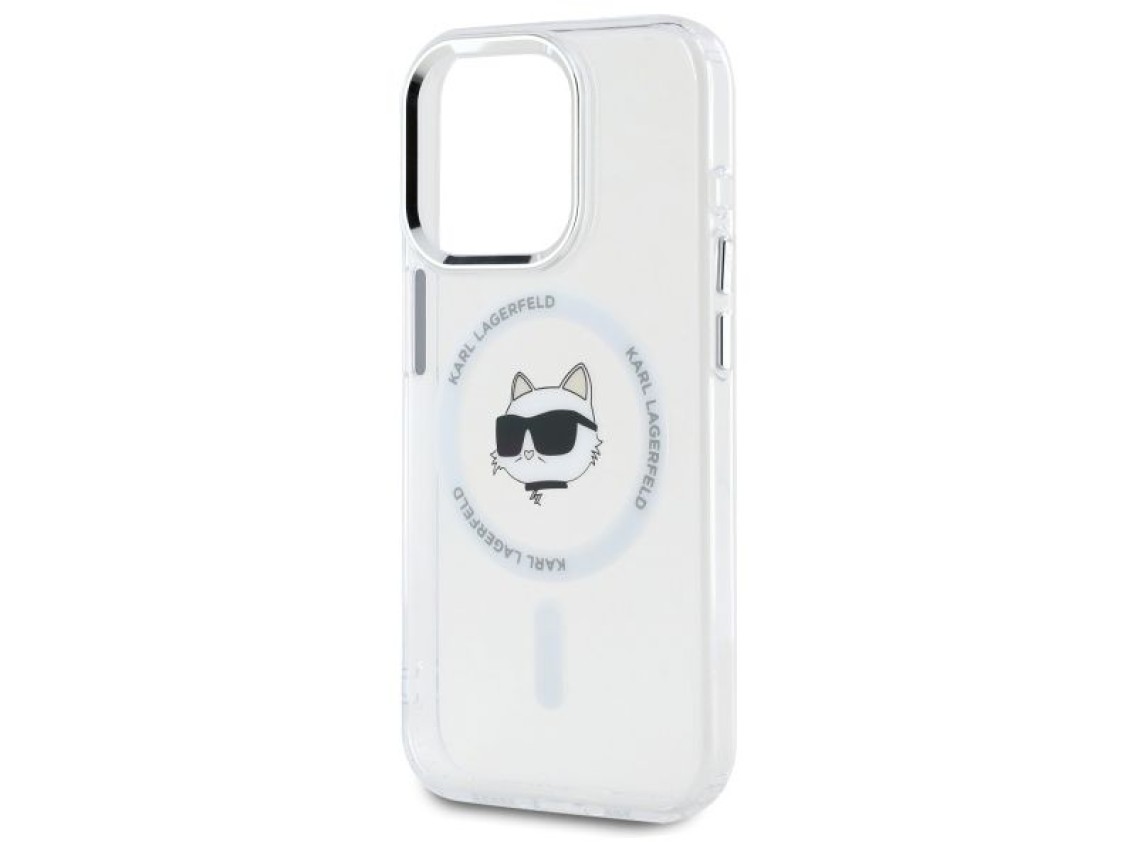 Capa MagSafe Karl Lagerfeld IML Metal Choupette Head para iPhone 15 Pro Max - Branca