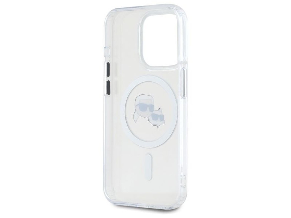 Capa MagSafe Karl Lagerfeld IML Metal Karl&Choupette Head para iPhone 15 Pro - Branca