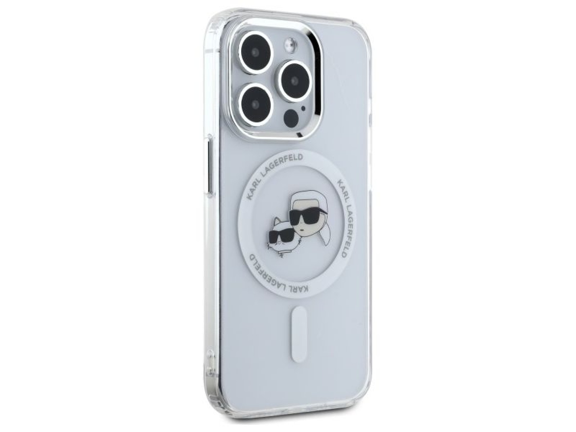 Capa MagSafe Karl Lagerfeld IML Metal Karl&Choupette Head para iPhone 15 Pro Max - Branca