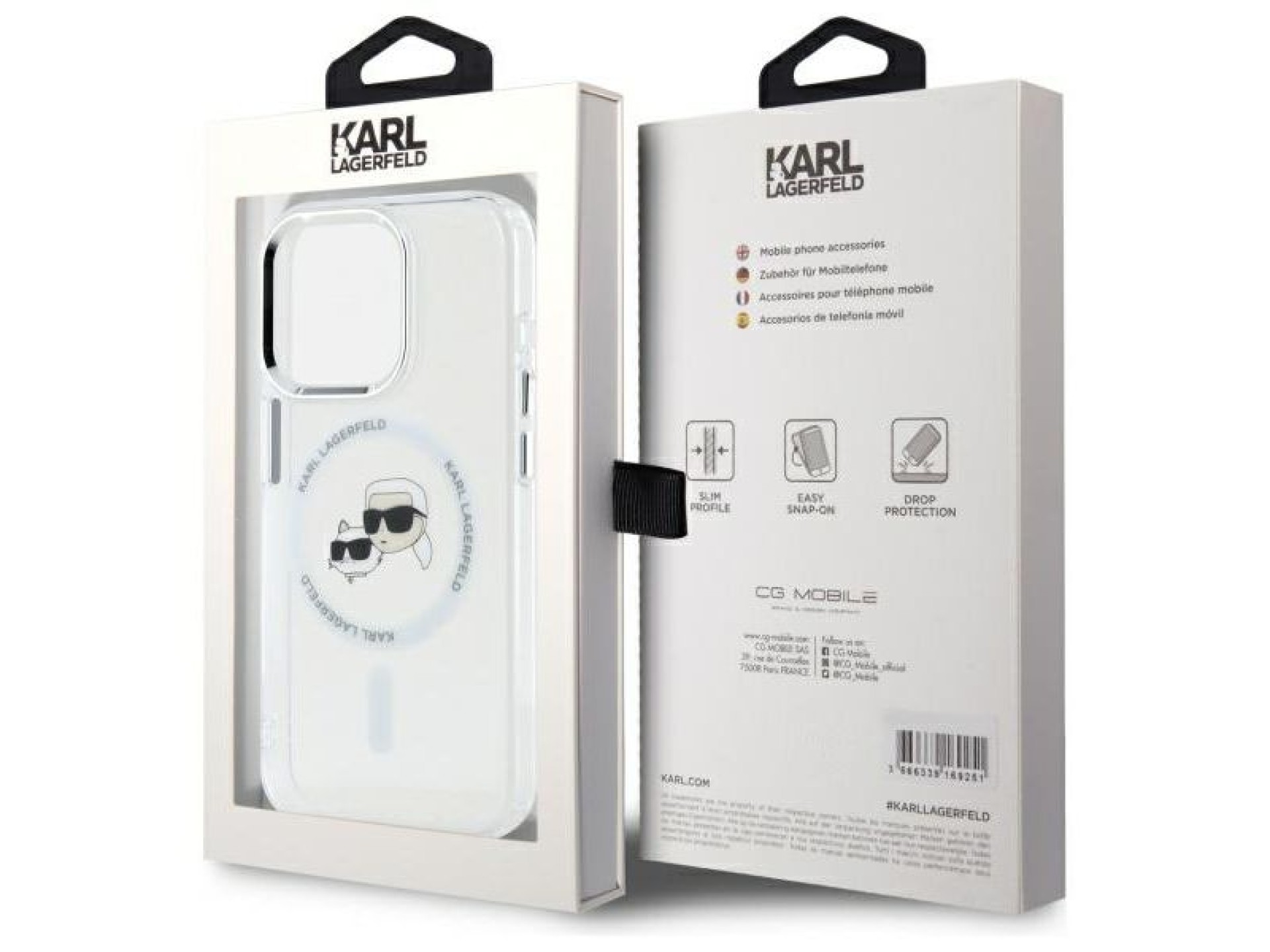Capa MagSafe Karl Lagerfeld IML Metal Karl&Choupette Head para iPhone 15 Pro - Branca