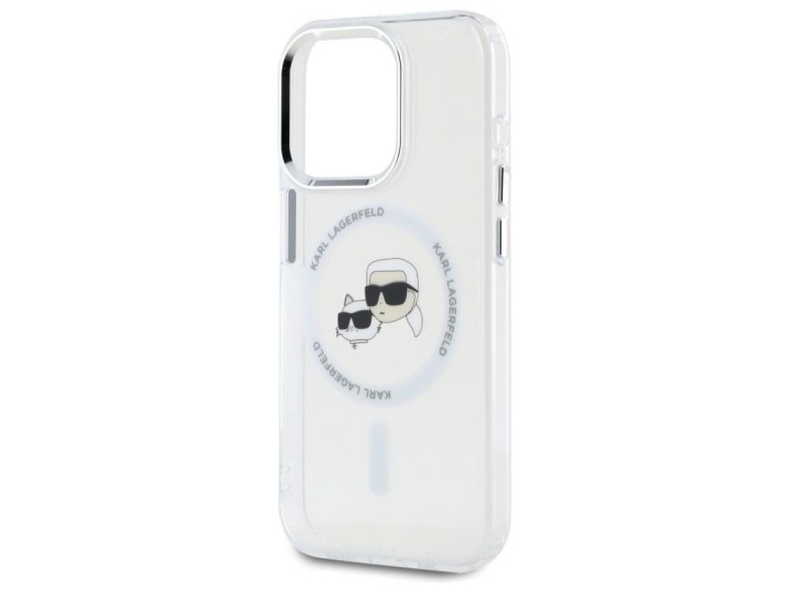 Capa MagSafe Karl Lagerfeld IML Metal Karl&Choupette Head para iPhone 15 Pro - Branca