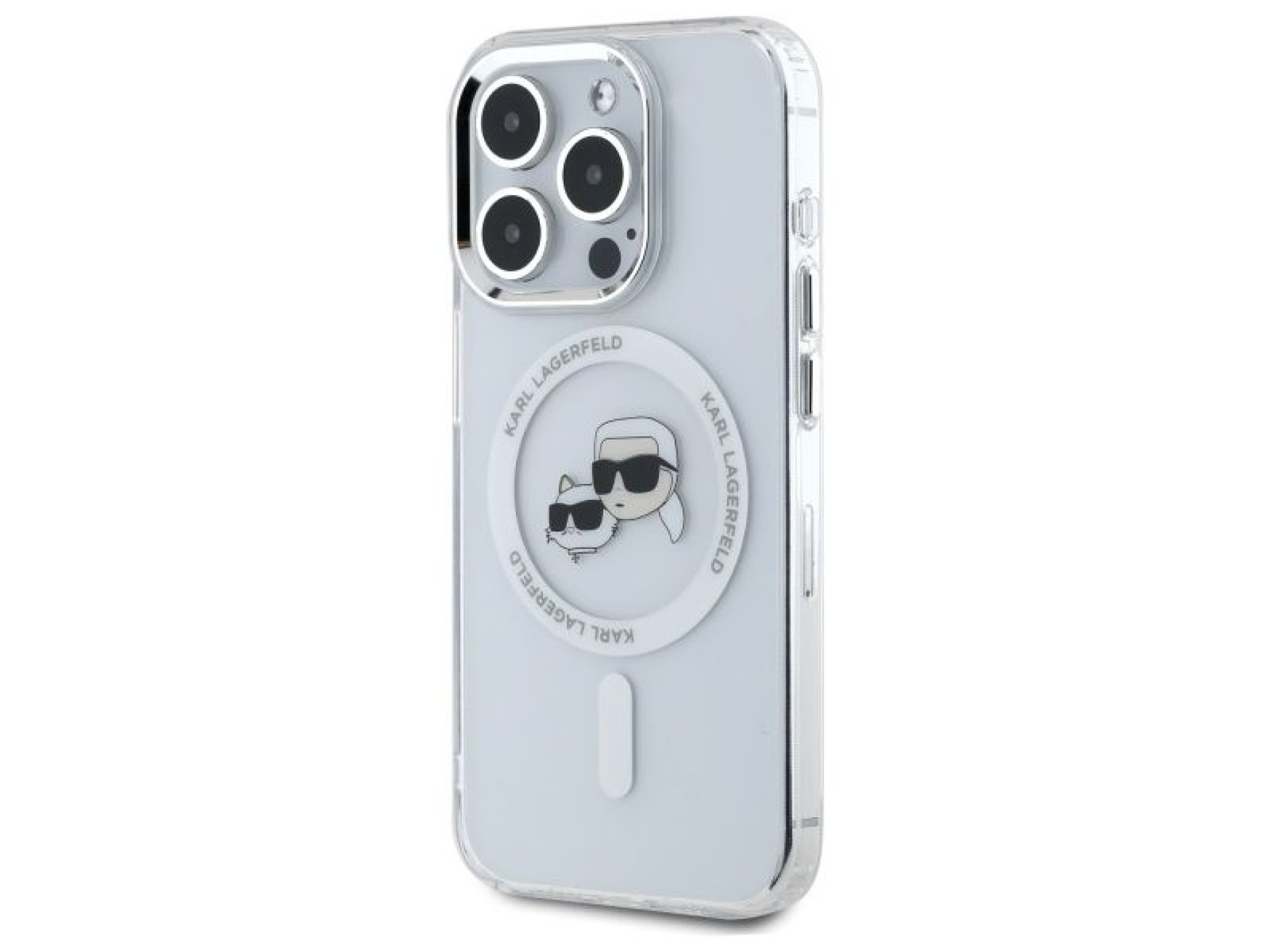 Capa MagSafe Karl Lagerfeld IML Metal Karl&Choupette Head para iPhone 15 Pro Max - Branca