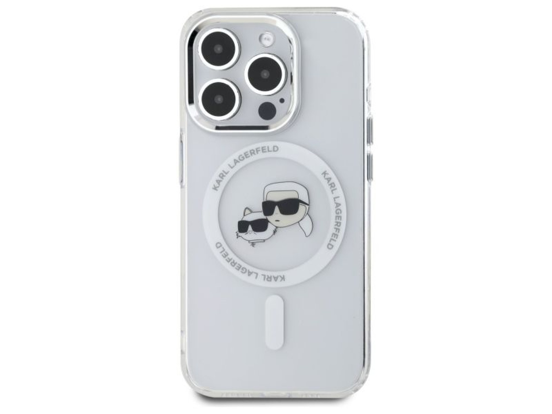 Capa MagSafe Karl Lagerfeld IML Metal Karl&Choupette Head para iPhone 15 Pro Max - Branca