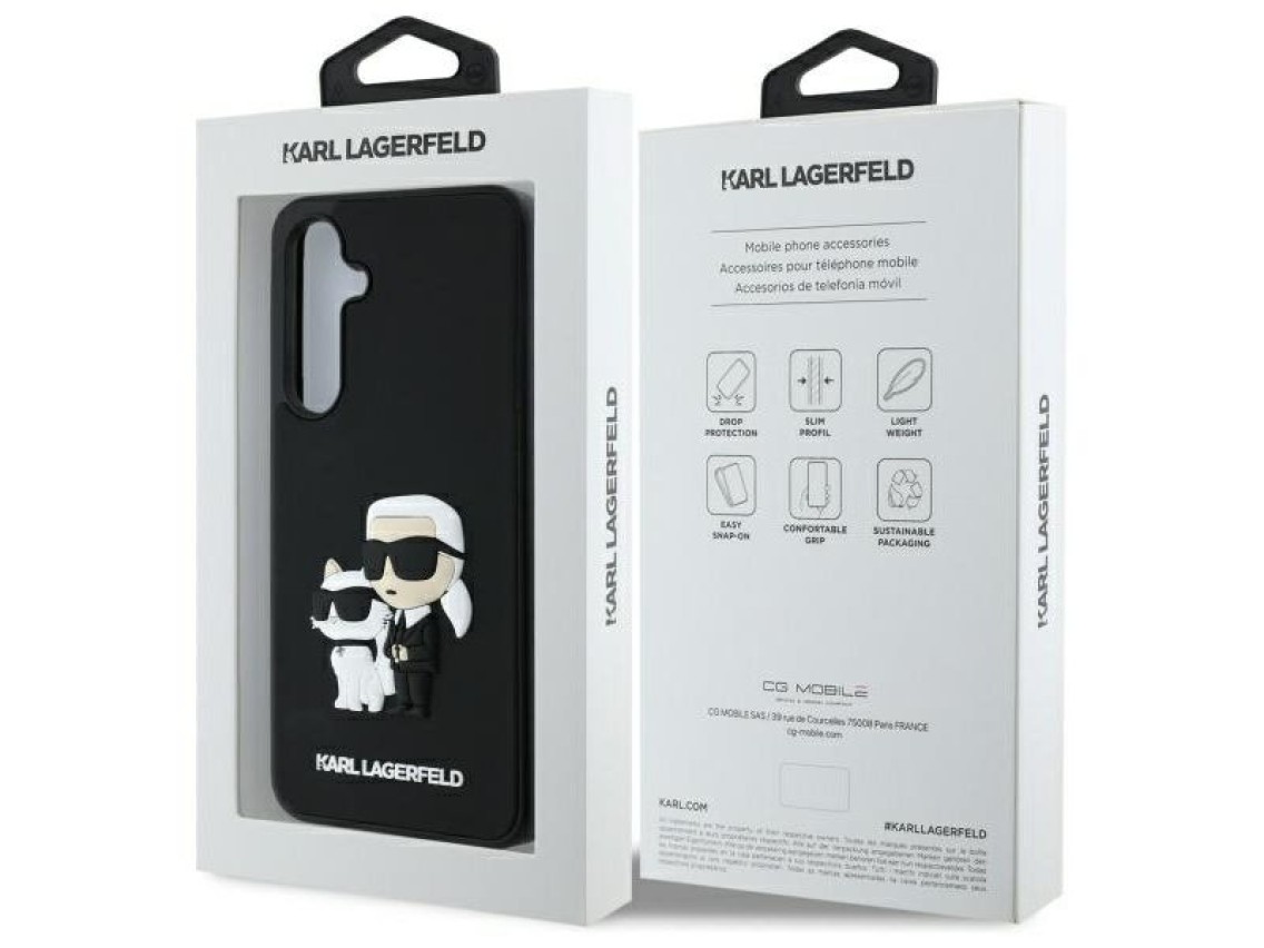 Capa Karl Lagerfeld 3D de borracha Karl&Choupette para Samsung Galaxy S24 FE - Preta
