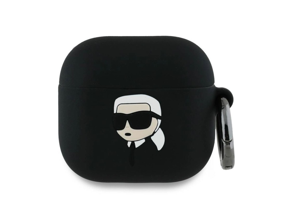 Capa 3D de silicone com a cabeça de Karl Lagerfeld para AirPods 4 - Preta