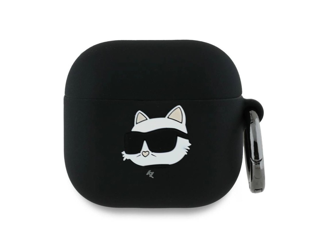 Funda 3D de silicona con cabeza de Choupette de Karl Lagerfeld para AirPods 4 - Negra