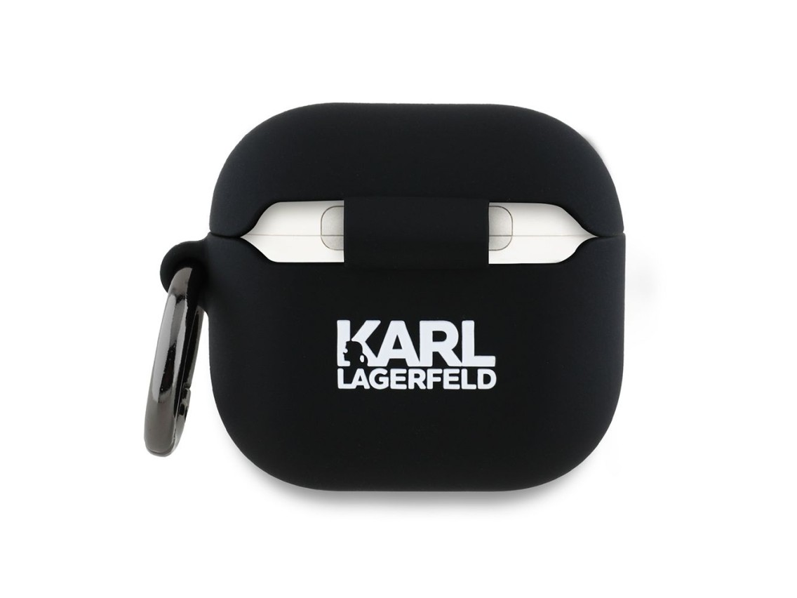 Capa 3D de silicone com a cabeça de Karl Lagerfeld para AirPods 4 - Preta