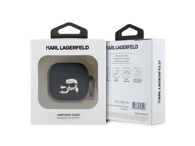 Capa 3D de silicone Karl Lagerfeld com a cabe�a de Karl & Chaupette para AirPods 4 - Preta