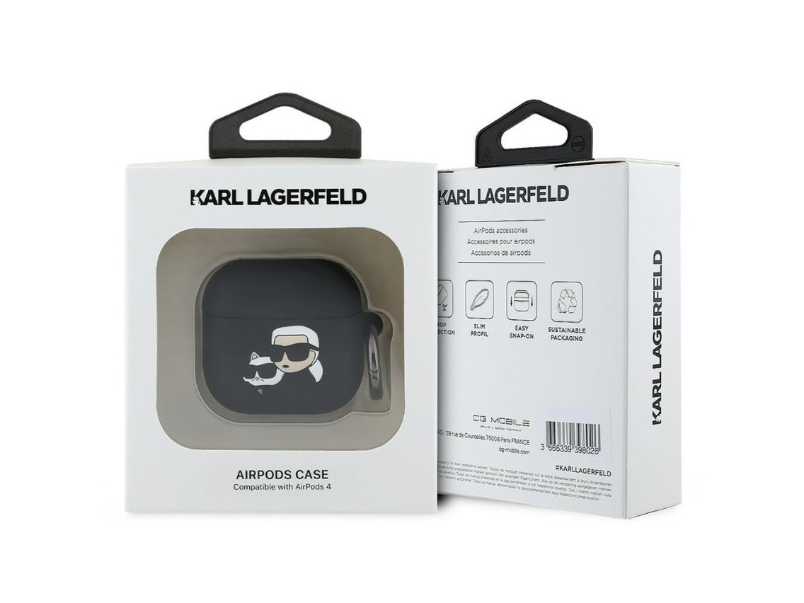 Karl Lagerfeld Silicone Karl&Chaupette Head 3D Case for AirPods 4 - Black