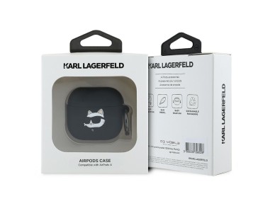 Funda 3D de silicona con cabeza de Choupette de Karl Lagerfeld para AirPods 4 - Negra