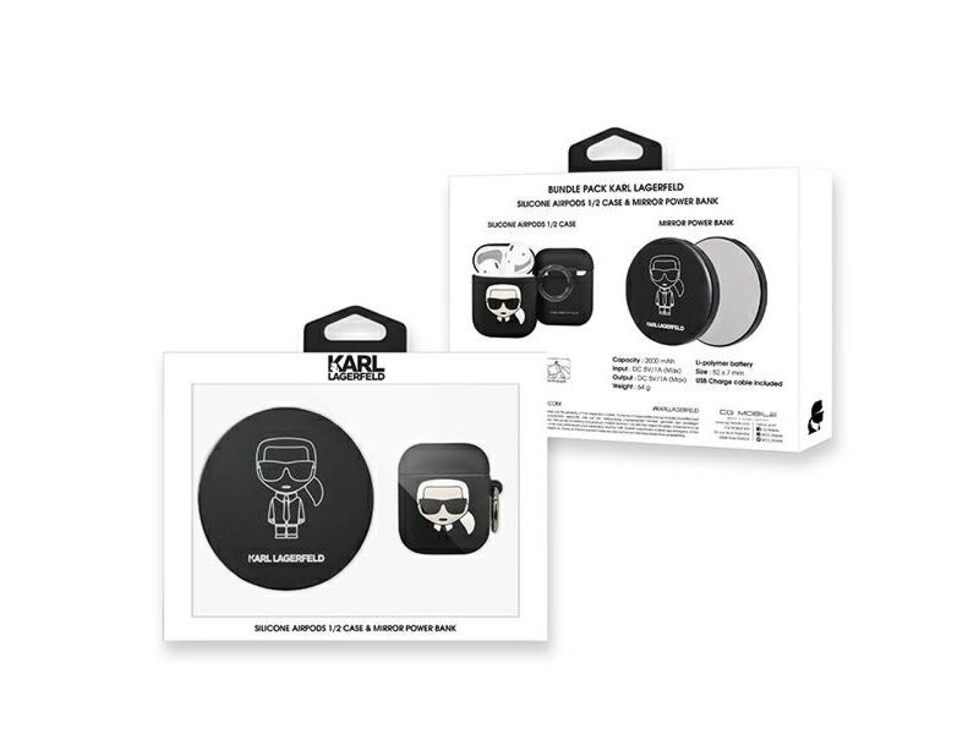 Estojo Karl Lagerfeld Ikonik para AirPods + Powerbank - Preto