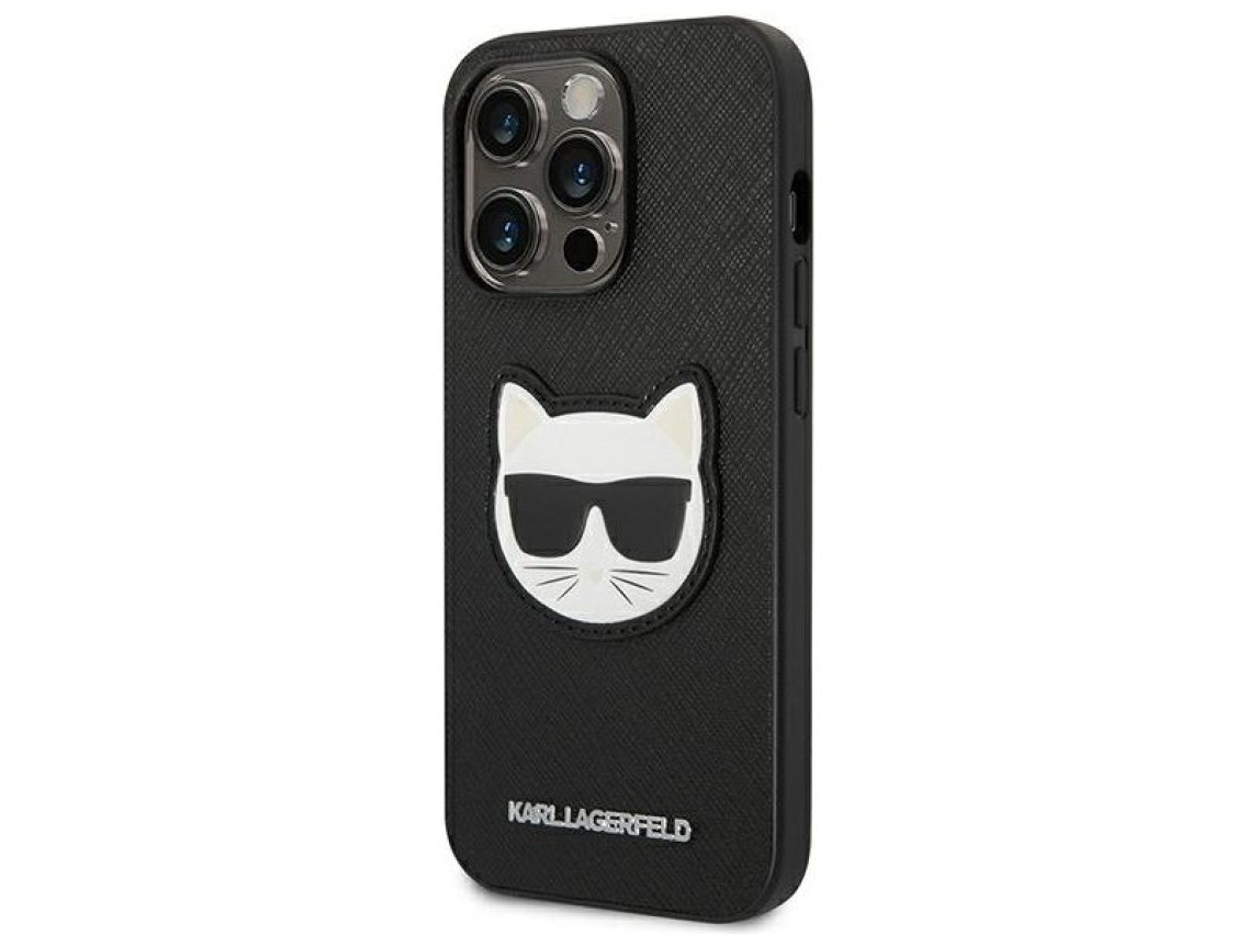 Karl Lagerfeld Saffiano Choupette Head Patch Case for iPhone 14 Pro - Black