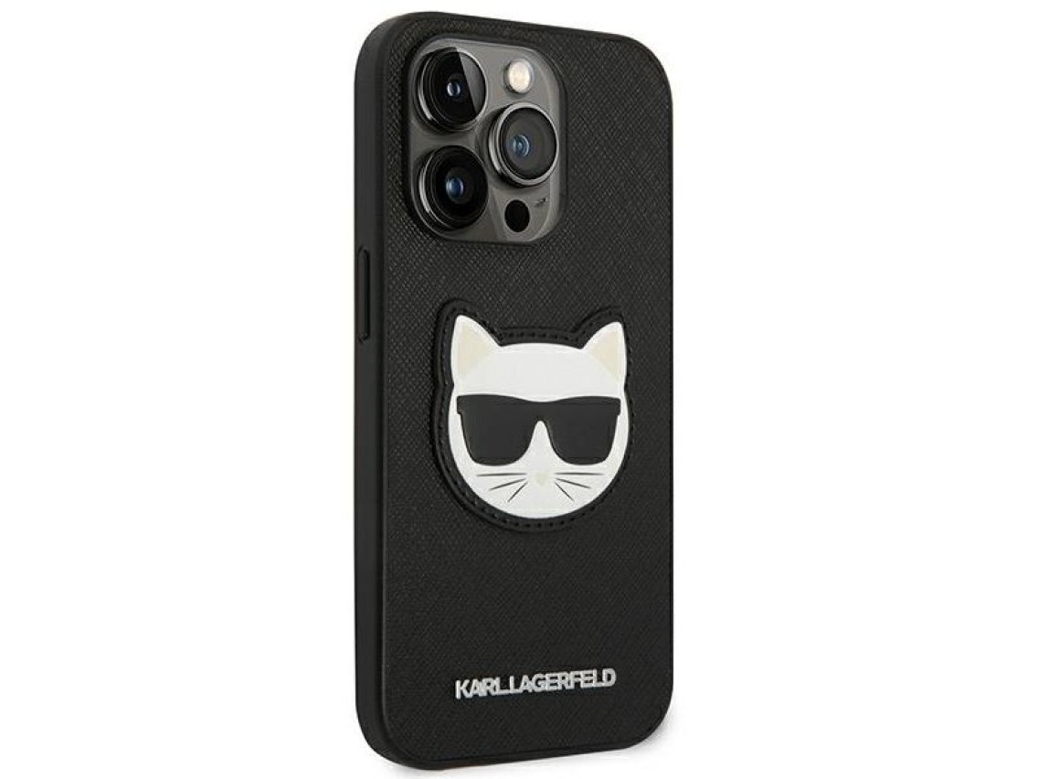 Karl Lagerfeld Saffiano Choupette Head Patch Case for iPhone 14 Pro - Black