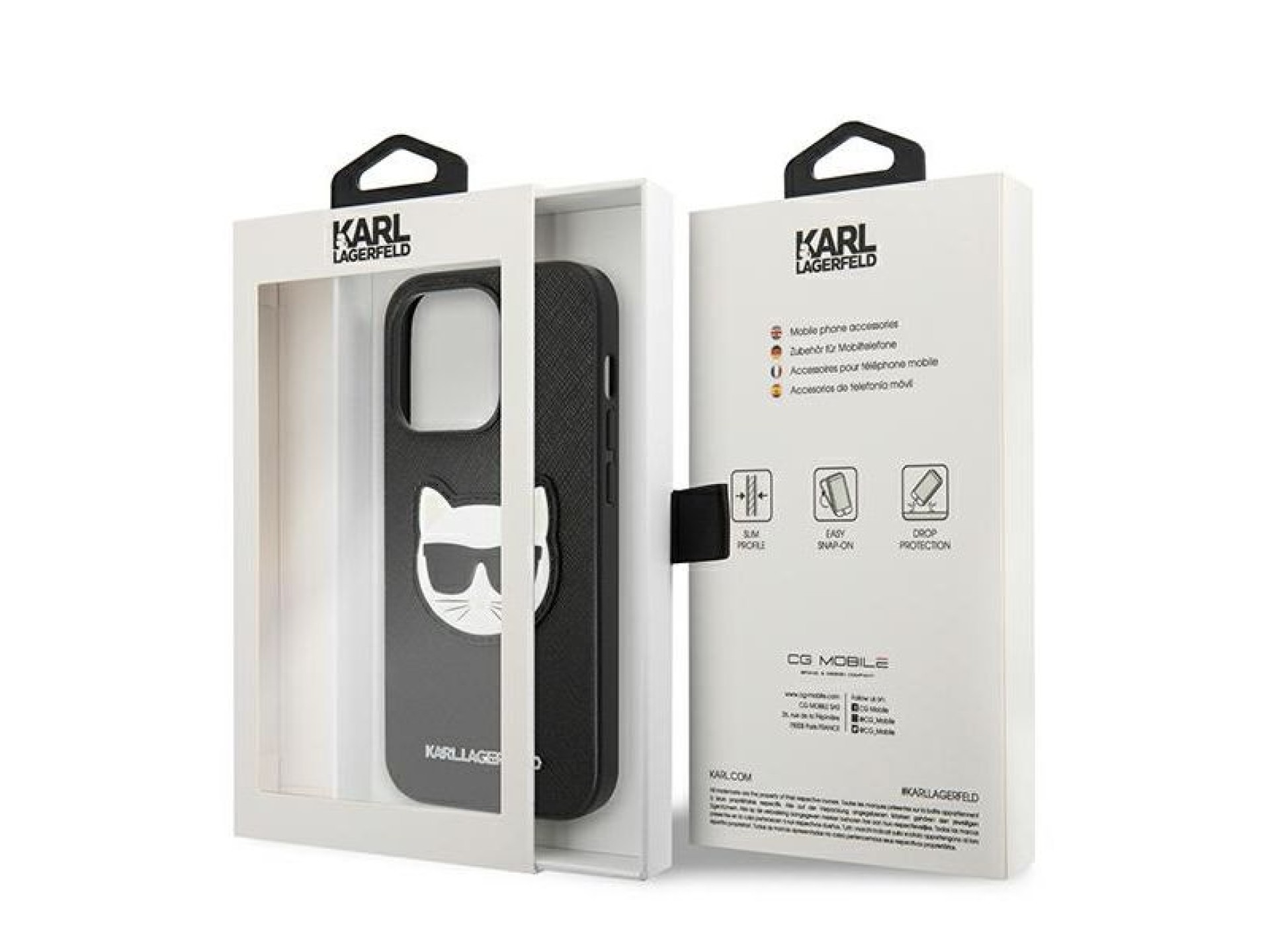 Karl Lagerfeld Saffiano Choupette Head Patch Case for iPhone 14 Pro - Black