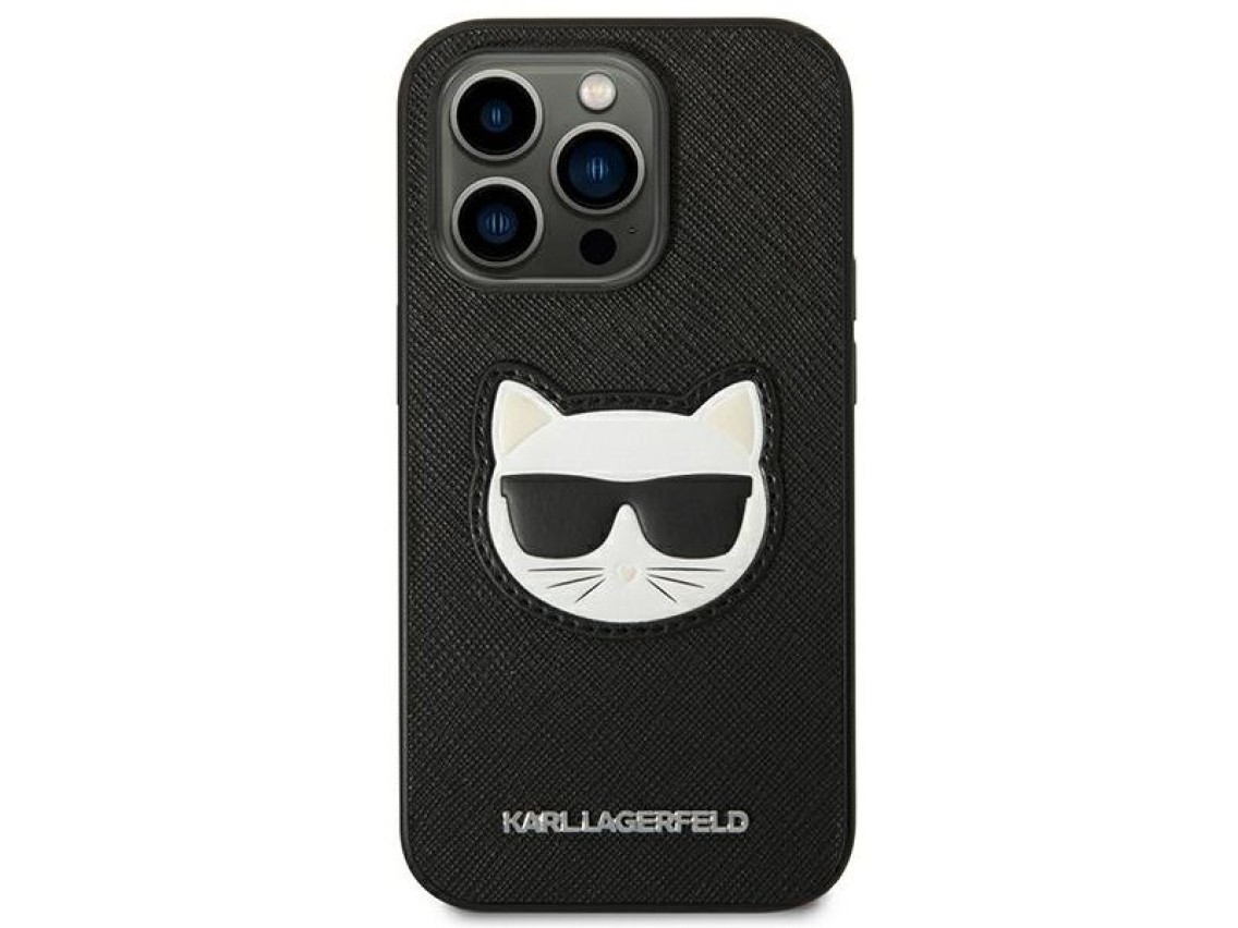 Capa Karl Lagerfeld Saffiano Choupette Head Patch para iPhone 14 Pro Max - Preta