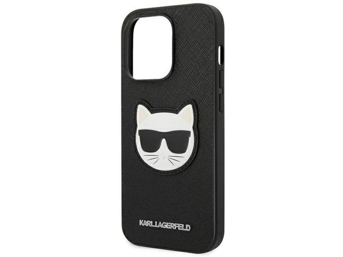 Capa Karl Lagerfeld Saffiano Choupette Head Patch para iPhone 14 Pro Max - Preta