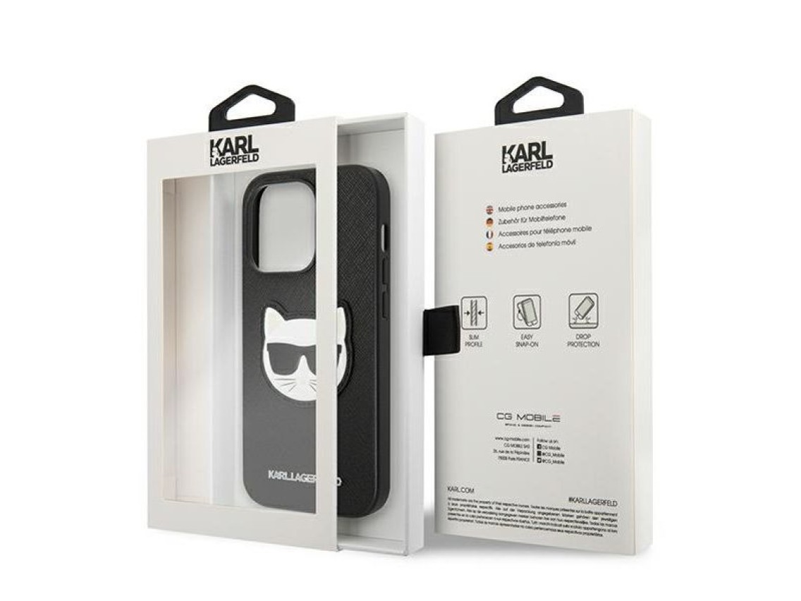 Capa Karl Lagerfeld Saffiano Choupette Head Patch para iPhone 14 Pro Max - Preta