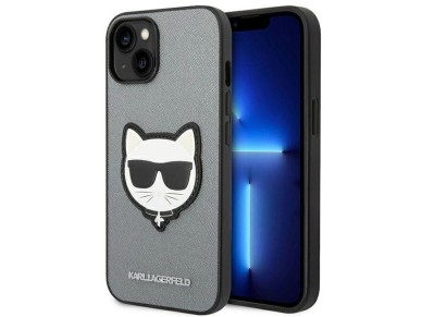 Karl Lagerfeld Saffiano Choupette Head Patch case for iPhone 14 Plus - silver