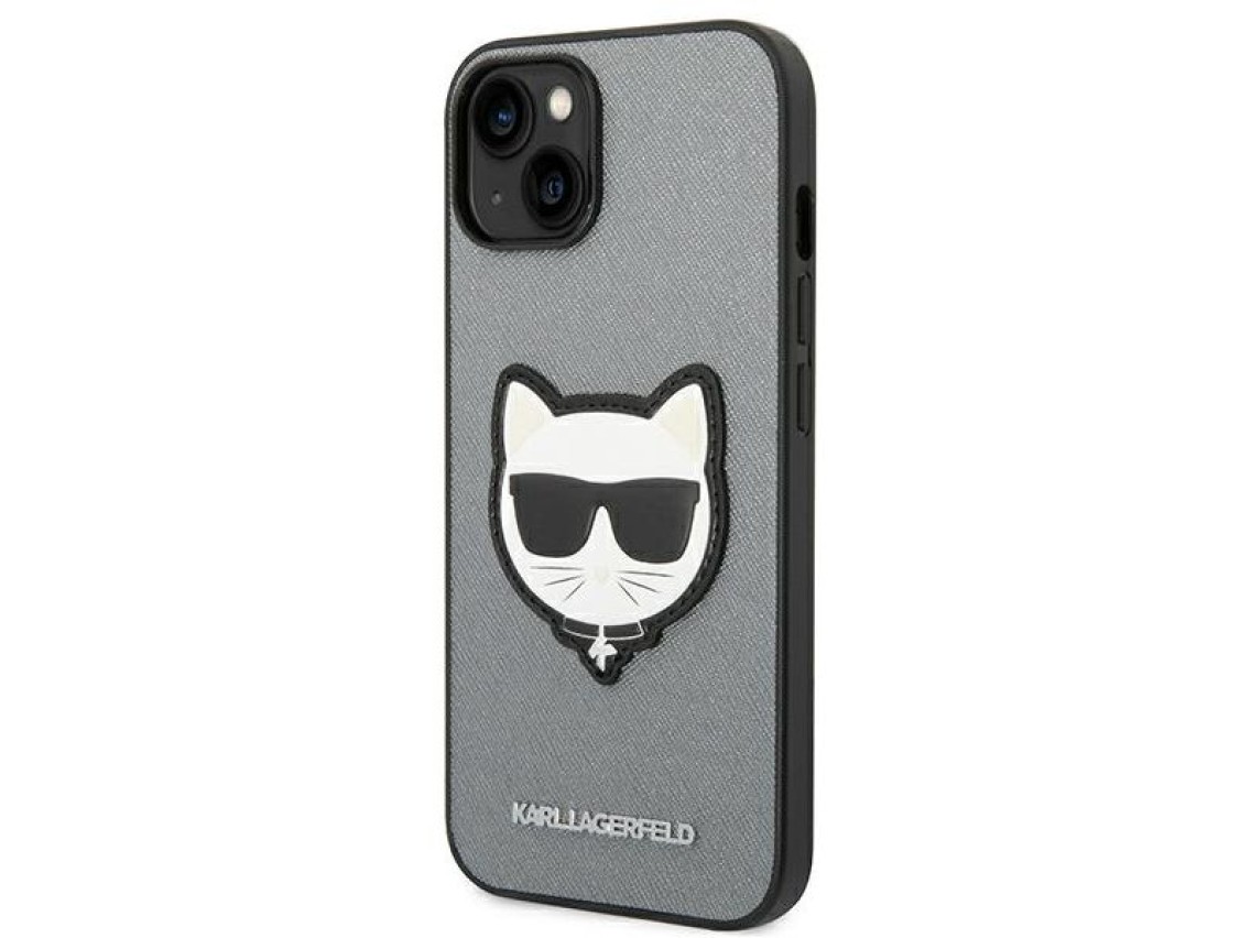 Capa Karl Lagerfeld Saffiano Choupette Head Patch para iPhone 14 Plus - prata