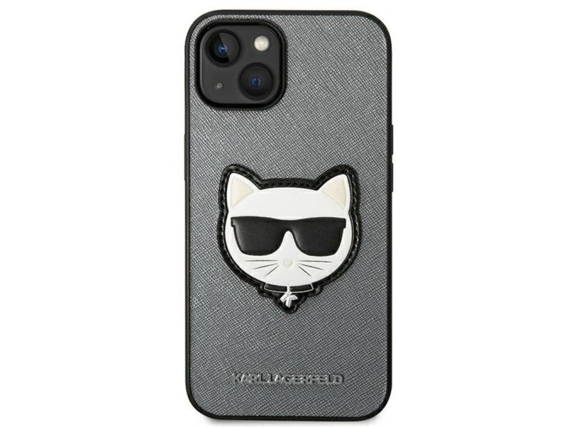 Capa Karl Lagerfeld Saffiano Choupette Head Patch para iPhone 14 Plus - prata