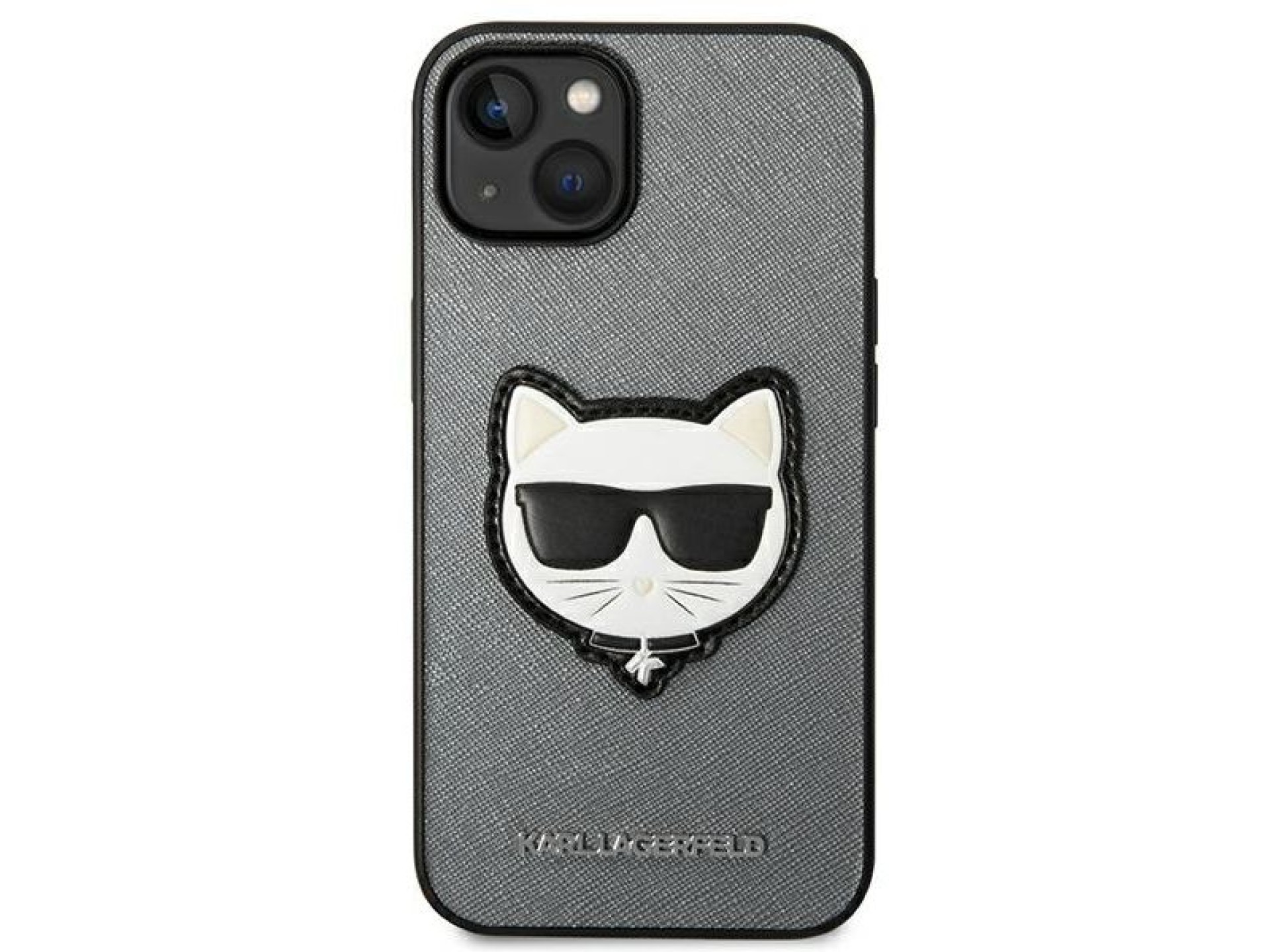 Capa Karl Lagerfeld Saffiano Choupette Head Patch para iPhone 14 Plus - prata