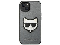 Capa Karl Lagerfeld Saffiano Choupette Head Patch para iPhone 14 Plus - prata