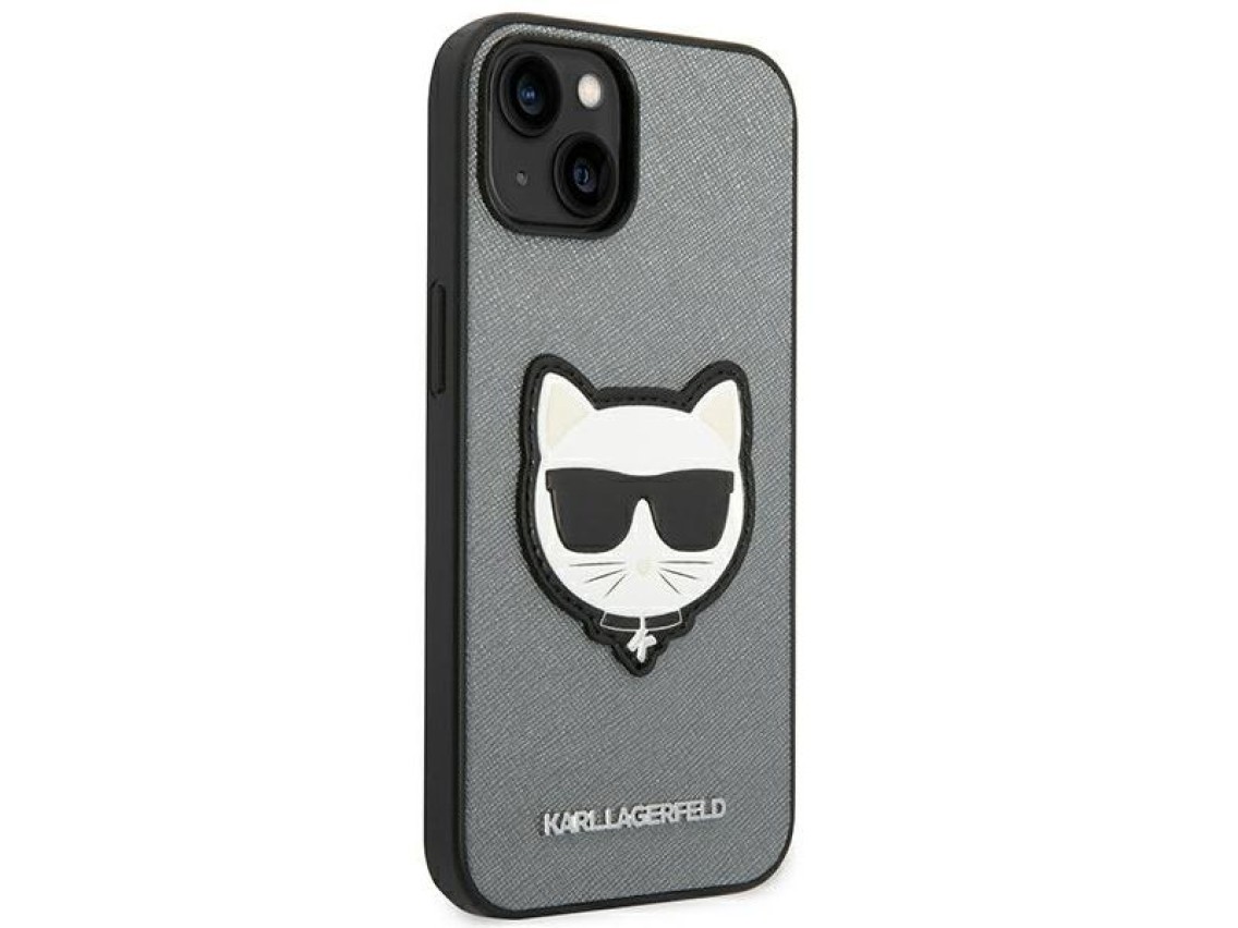 Capa Karl Lagerfeld Saffiano Choupette Head Patch para iPhone 14 Plus - prata