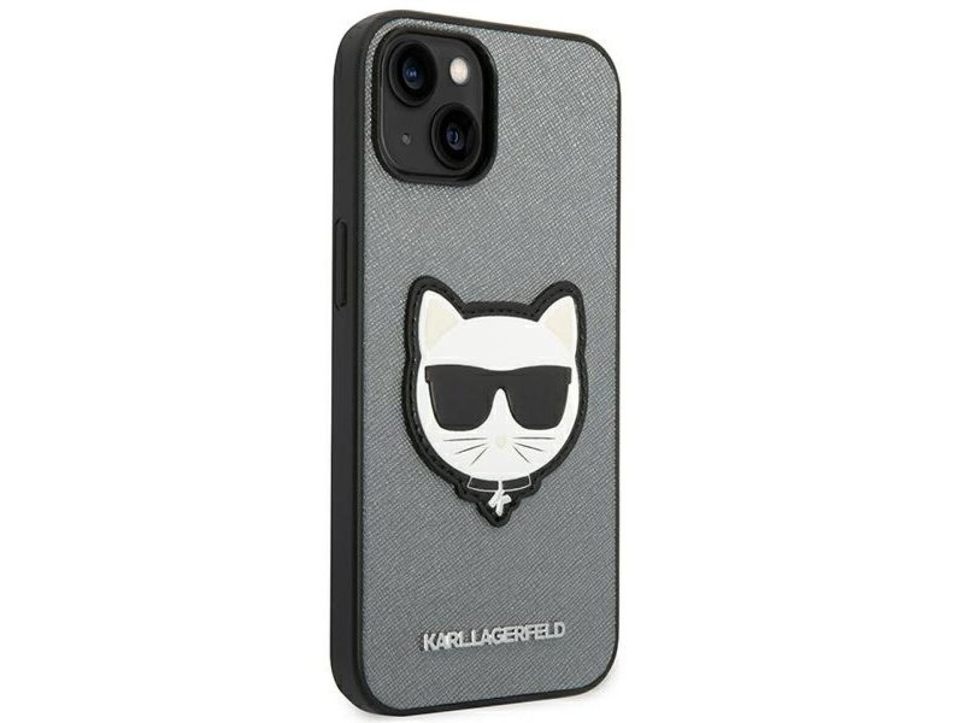 Capa Karl Lagerfeld Saffiano Choupette Head Patch para iPhone 14 Plus - prata