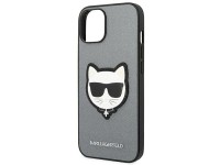 Capa Karl Lagerfeld Saffiano Choupette Head Patch para iPhone 14 Plus - prata